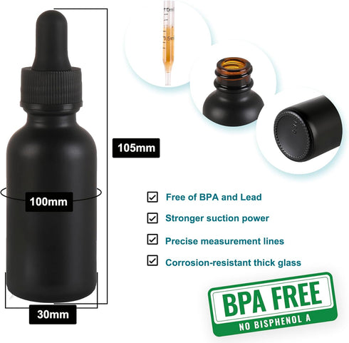 24 Pack, 1oz Glass Dropper Bottle, Frosted Black Tincture Bottles with Dropper for All Kinds of Liquids