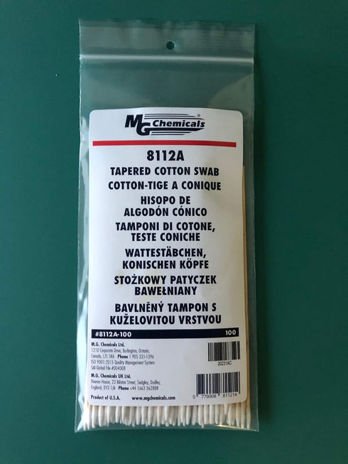 MG Chemicals 8112A Single Headed Tapered Cotton Swab on 6" Birch Shaft, Bag of 100 Swabs