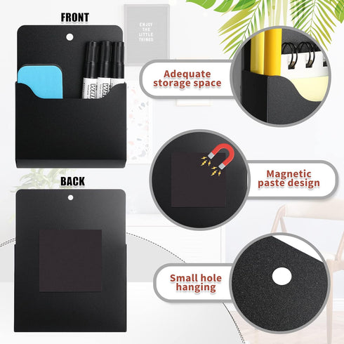 Patelai 3 Pcs Magnetic File Holder First Day of School Magnetic Wall File Organizer Paper Fridge Magazine Fridge Pockets Refrigerator Storage for Locker Office Supplies(Black, Multi Size)