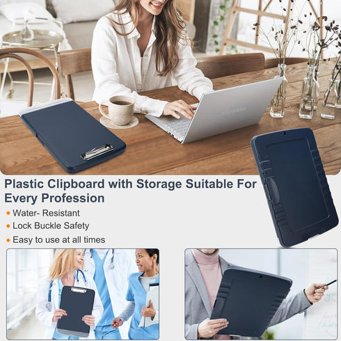 Storage Clipboard with Pen Holder for Office Supplies, Nursing Clipboards with Low Profile Clip, 8.5x11 Navy Blue