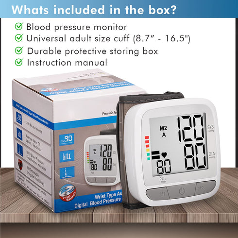 NOVAMEDIC 90x2 Digital Blood Pressure Monitor, Accurate BP Machine with Adjustable Wrist Cuff & Large LCD Display