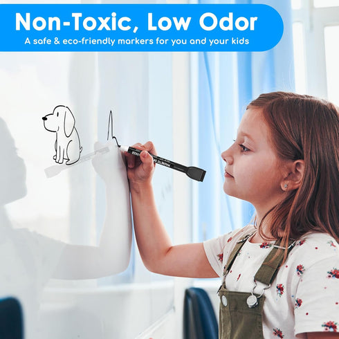 maxtek Black Fine Tip Magnetic Dry Erase Markers, Low Odor Whiteboard Markers with Eraser for Kids and Calendar Boards
