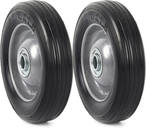 (2-Pack) AR-PRO 6” x 1.5” Flat Free Solid Rubber Wheel Assemblies, Heavy-Duty Replacement Hand Truck Wheels