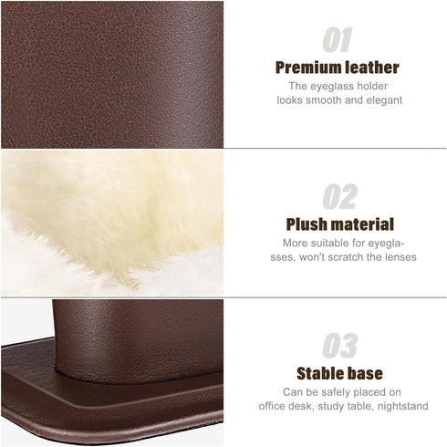 2pcs Eyeglass Holder - Plush Lined PU Leather Glasses Stand Case for Desk Nightstand, Protective Storage Organizer