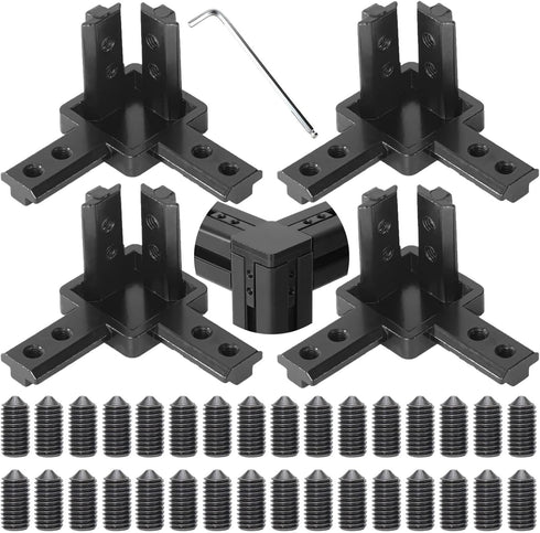 4Set 4040 3-Way End Corner Bracket with M6x12mm Screws for 4040 Aluminum Extrusion Accessories, Black