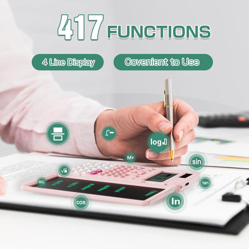 Scientific Calculator Pink Rechargeable ROATEE 991ES MAX Finance Desk Calculator with Writing Tablet for Students.