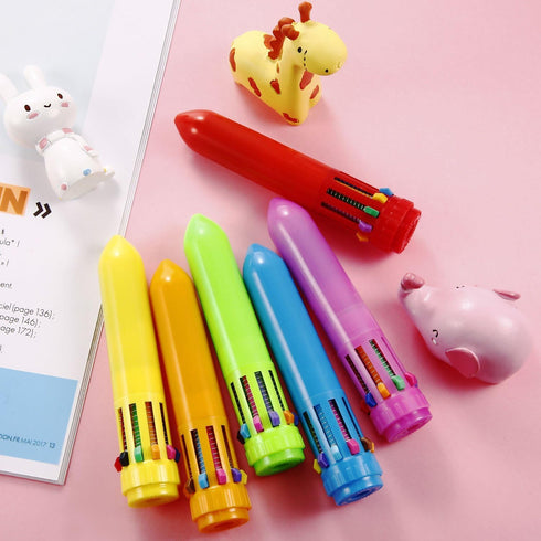 HESTYA 12 Pcs Multicolor Ballpoint Pen - 10-in-1 Christmas Shuttle Pens, 0.5 mm Retractable Neon Pens