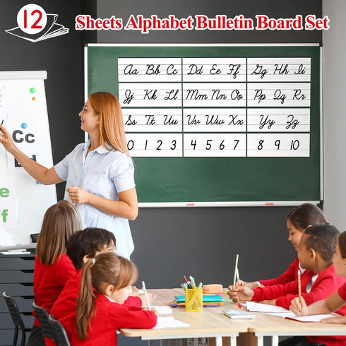 YIXAXKAO 12 Pieces Cursive Alphabet Line Bulletin Board Set - ABC Alphabet Banner and Number Border Posters for