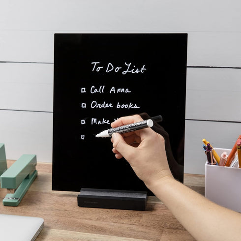 Black Acrylic Dry Erase Board with Stand, 10"x12" Desktop Whiteboard with Marker, Small Erasable Blackboard for Home