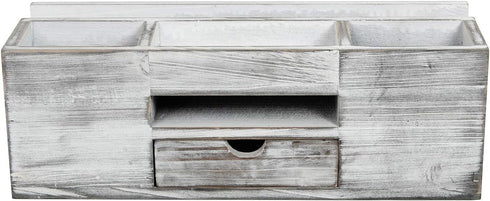 Liry Products Whitewashed Wooden Desktop Organizer | Multiple Compartments Rack Shelf for Office Supplies