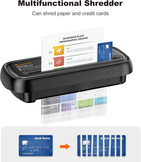 Bonsaii Paper Shredder for Home Use, 6 Sheet Strip Cut Small Shredder Without Basket, Portable Design