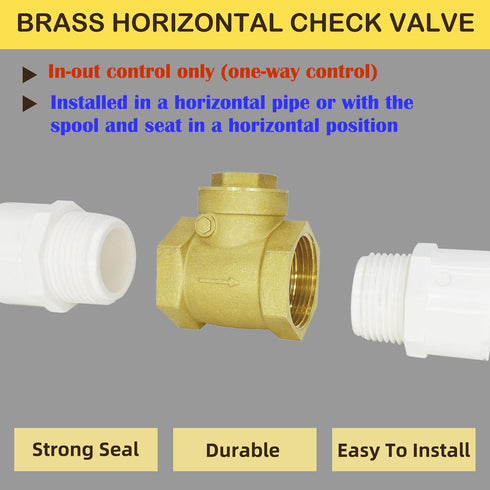 3/4" Swing Brass Check Valve DN20, 3/4 Female Thread Horizontal One Way Check Valve, Oil Water Fuel Gas Air Check Valve to Prevent Water Backflow for Sump Pump and Air Compressor