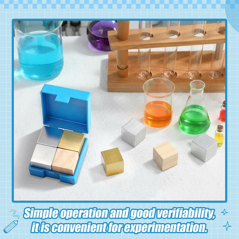 4 Set 20mm/0.78 Inch Pcs Density Cubes Copper, Iron, Aluminum and Wood, Density Metal Block Cube for Physics Science