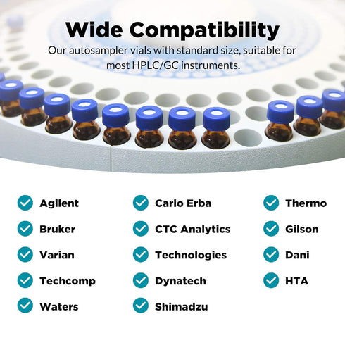 Membrane Solutions Autosampler Vials, 2ml HPLC Vials with Write-on Spot, 100 Pcs with Blue ABS Screw Caps