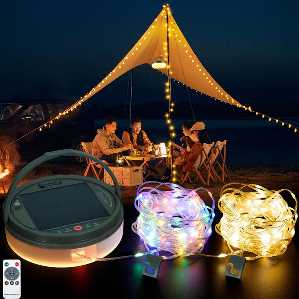 Solar Camping String Lights 130LEDs,33 FT Fairy Lights with 13 Lighting,Portable Waterproof