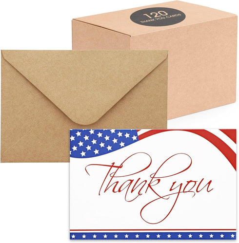 Pipilo Press 120 Pack 4x6-inch Bulk Patriotic Thank You Cards with Envelopes for Veterans