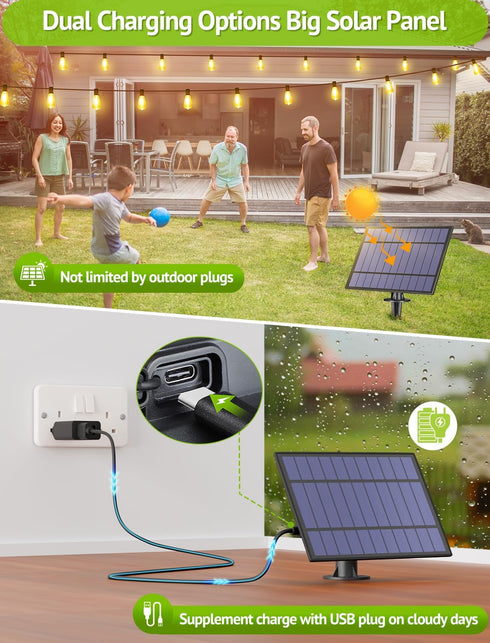 48FT Dimmable 15+1 ST38 Bulbs 3 Larkvue Solar String Lights Outdoor with Remote, Waterproof Patio Lights with LED Modes