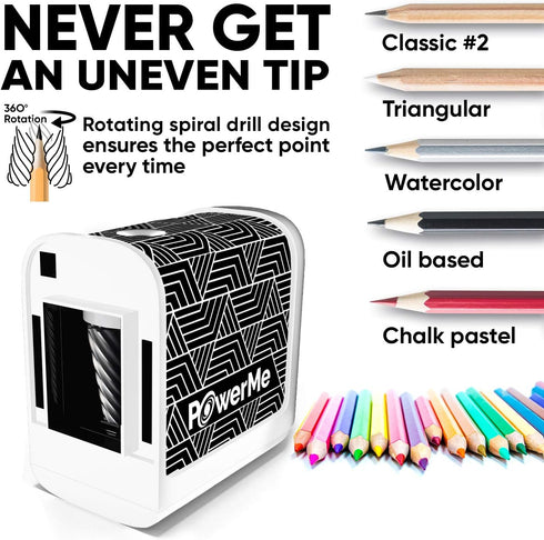 Electric Pencil Sharpener - Battery Powered, Ideal for Kids, School, Home, Office, Classroom, Artists Colored Pencils