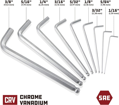 Powerbuilt Alltrade 640081 9 Piece SAE Long Arm Ballend Hex Key Set