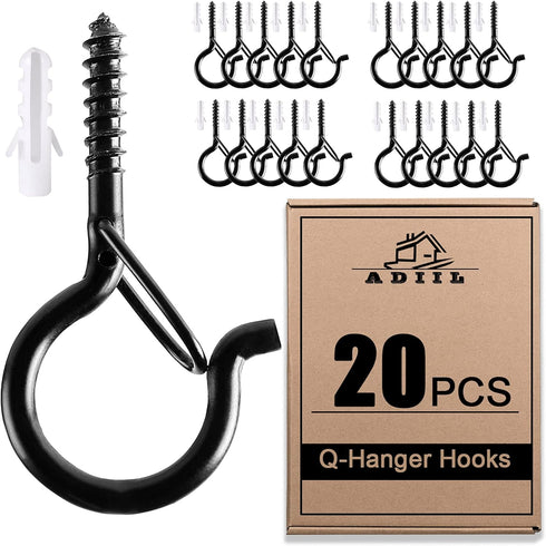 ADIIL 20 PCS Q Hanger Hooks with Safety Buckle, Windproof Screw Hooks