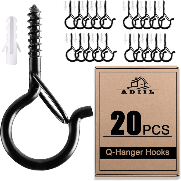 ADIIL 20 PCS Q Hanger Hooks with Safety Buckle, Windproof Screw Hooks