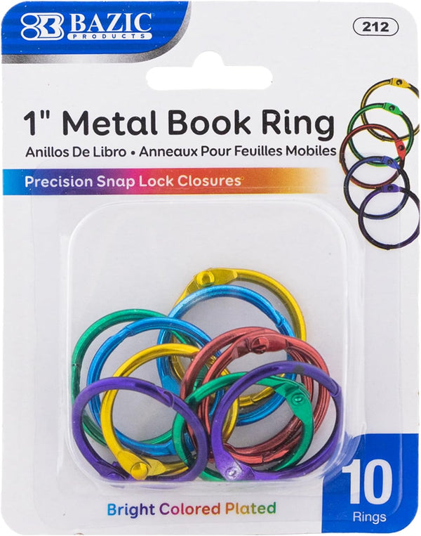 BAZIC PRODUCTS Loose Leaf Binder Ring 1", Assorted Color Steel Metal Rings for Flash