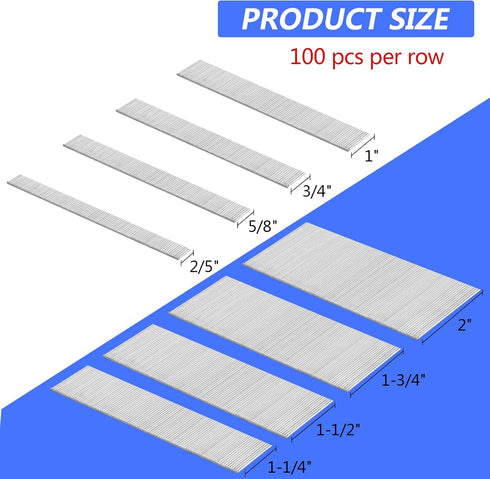 18 Gauge Brad Nails 8 Sizes (2",1-3/4",1-1/2",1-1/4",1",3/4",5/8",2/5") Galvanized 18 GA Nail Gun Nails Assorted and Small Finishing Nails for Pneumatic, Electric Brad Nailer (1600)