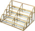 Hipiwe 8 Mirrored Glass Business Card Holder Gold Business Card Display Stand for Desk Multiple Clear Business Card