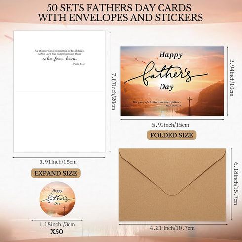 50 Sets Spakon Father's Day Cards with Envelopes Christian Religious Cards Religious Notes Thank You Notes