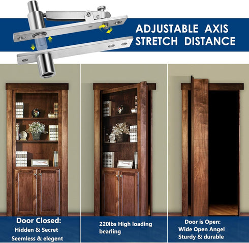 360 Heavy Duty Pivot Hinge for Wood Door - HBL' Stainless Steel Hidden Door Hinge for Secret Door, with Degree