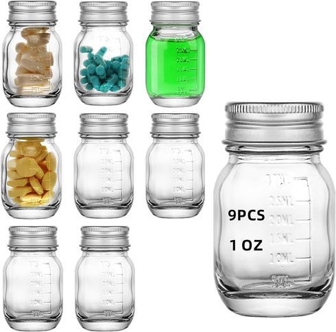 eispap 9Pcs Glass medicine bottles 1oz 30 ml Glass Reagent Bottles Transparent Sample