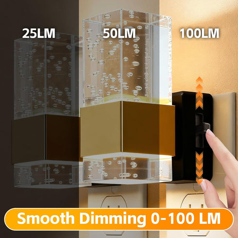 Dimmable, 3 2-Pack LED Night Light with Bubble Acrylic Design, Gold and Clear, Metal, Dusk to Dawn Sensor, Color