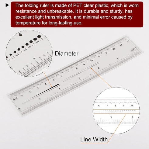 Film Flexible Ruler 6 Inch - 0.1mm Scale PET Plastic Covered Thickened Folding Straight Ruler Measuring Tool