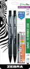 Zebra Pen Z-Grip Plus Mechanical Pencil - 0.7mm - Black Barrel - Refillable - 2-Pack with Lead and Erasers