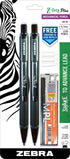 Zebra Pen Z-Grip Plus Mechanical Pencil - 0.7mm - Black Barrel - Refillable - 2-Pack with Lead and Erasers