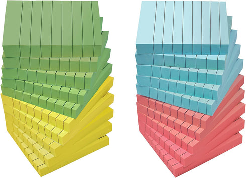 Better Office Products Lined Sticky Notes, 3 x 3, 20 Pack Box, 2,000 Sheets, Assorted Pastel Colors