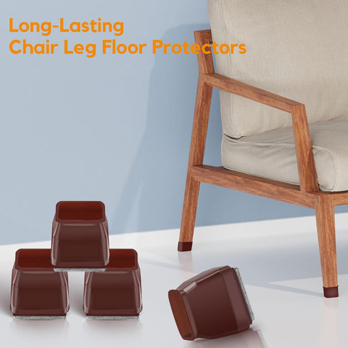 36Pcs Brown Square Chair Leg Floor Protectors, High Elastic Felt Furniture Pads for Hardwood Floors, Silicone Floor