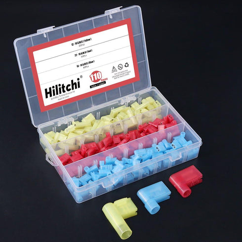 Hilitchi 110pcs 22-18 18-14 12-10 Gauge Nylon Flag Spade Female Insulated Quick Disconnects Connector Assortment