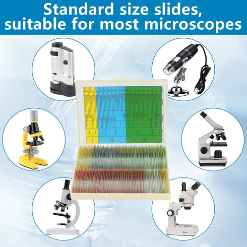 DIY-SCIENCE 120 Set, Microscope Slides with Specimens Lab-Grade Prepared Microscope Slides for Kids Adults