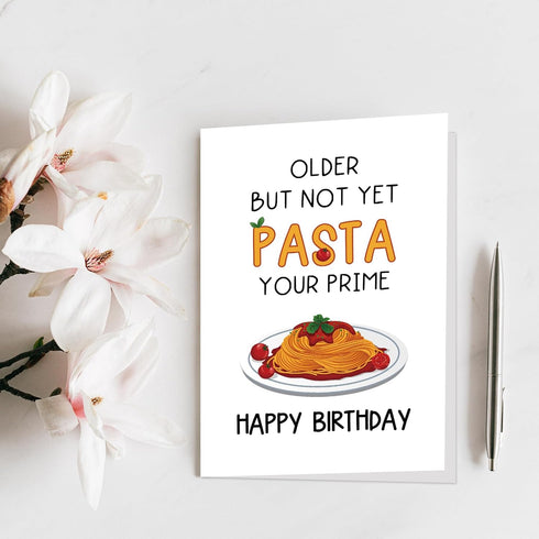 Qiliji Funny Pasta Birthday Card for Him Her, Humorous Pun Birthday Card for Italian Relative Friend Coworker, Older