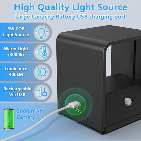 Rechargeable Motion Sensor Wall Light, Battery Operated Wireless Wall Sconce, Up and Down Warm White Indoor Lighting