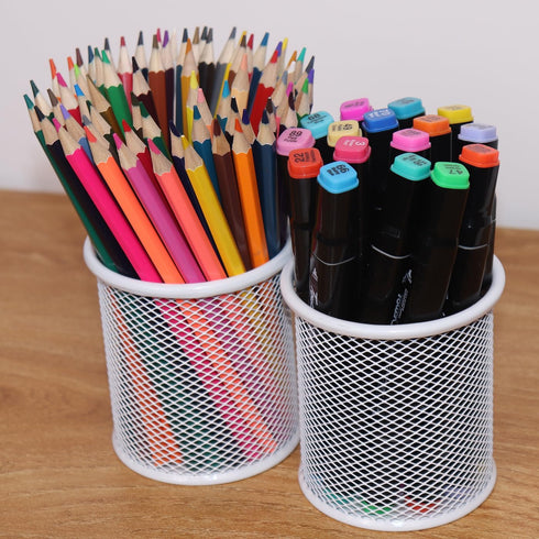 Pen Holder Mesh Pencil Holder, Metal Cup Organizer for Desk Office, White, 4 Pack