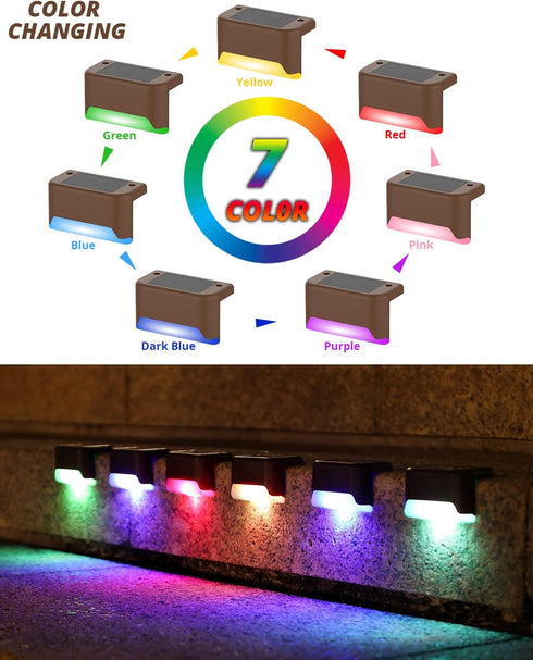 8Pack Solar Deck Lights,Waterproof Color Changing Solar Fence Lights,Solar Lights Outdoor for Pool,Fence,Step, Patio,Deck, Backyard, by EDDORUNNING