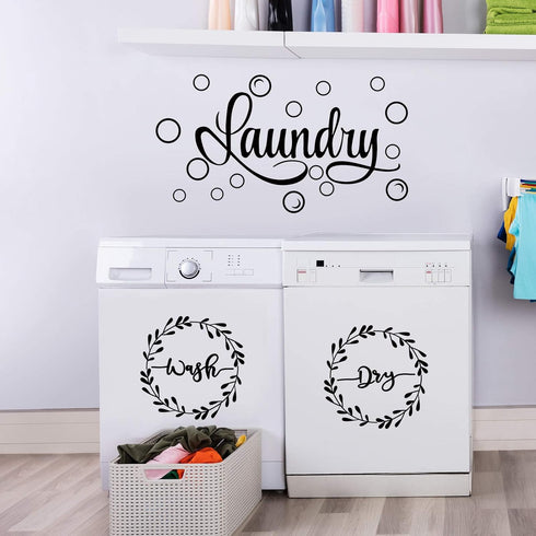 Zonon Laundry Room Decor Decal, Vinyl Wall Decals Quote Wash Dry Sticker for Home Apartment Washing Machine Dryer