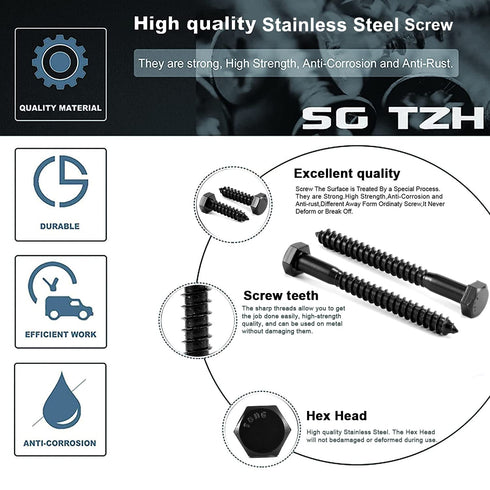 1/2" x 3" Hex Head Lag Screws Bolts, 20Pcs 304 Stainless Steel 18-8, Partial Thread, Hexagon Head Wood Screws