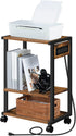 HOOBRO 3-Tier Industrial Printer Stand with Charging Station, Rolling Printer Cart, Adjustable Shelf and Hook, Rustic