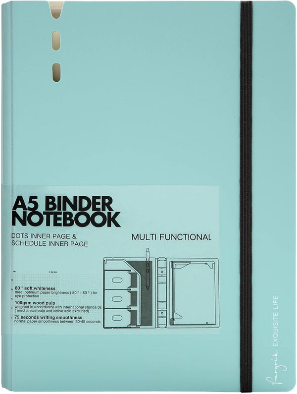 CAGIE A5 Binder, 6 Ring Notebook with Dividers, Refillable Planner Binder with Pockets, A5 Refill Paper, Blue
