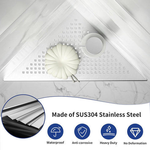 304 12" Corner Shower Shelf, Stainless Steel Brushed Recessed Bathroom Shelf, Grout in Shelf for Tiled Wall, Large Size