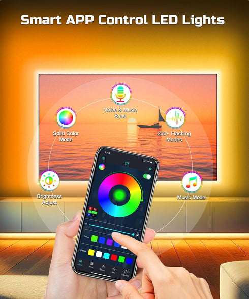 23ft 75-100 inch,RGB TV LED Backlight, TV LED Lights for TV Backlight Behind,USB Strip Lights Behind TV, Color Changing