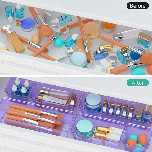 WOWBOX 6 Pack Clear Drawer Organizer Set, Acrylic Storage Trays for Makeup, Cosmetics, Jewelries, Utensils, Office